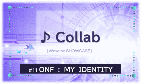 ONF：MY IDENTEITY アルバム収録曲Collabを示すビジュアル画像。紫の背景にタイトル文字入り。